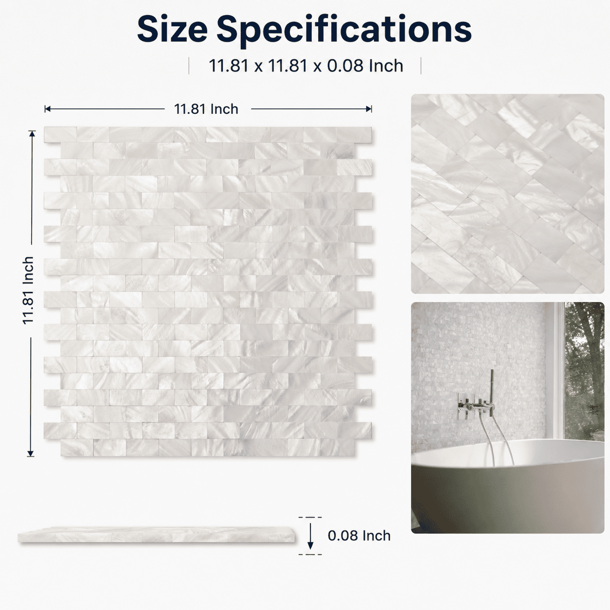 Yeslife 10-Pack Mother of Pearl Mosaic Tile, 11.8 x 11.8in, White Shell Mesh-Mounted Groutless for Backsplash, 9.7 sq ft