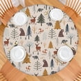 thumbnail image 2 of Beige Christmas Forest Animal Pattern Round Fitted Tablecloth with Elastic Edge,Dining Table Cover Waterproof,Outdoor Round Tablecloth for Camping,Dining,Indoor and Outdoor, 2 of 7