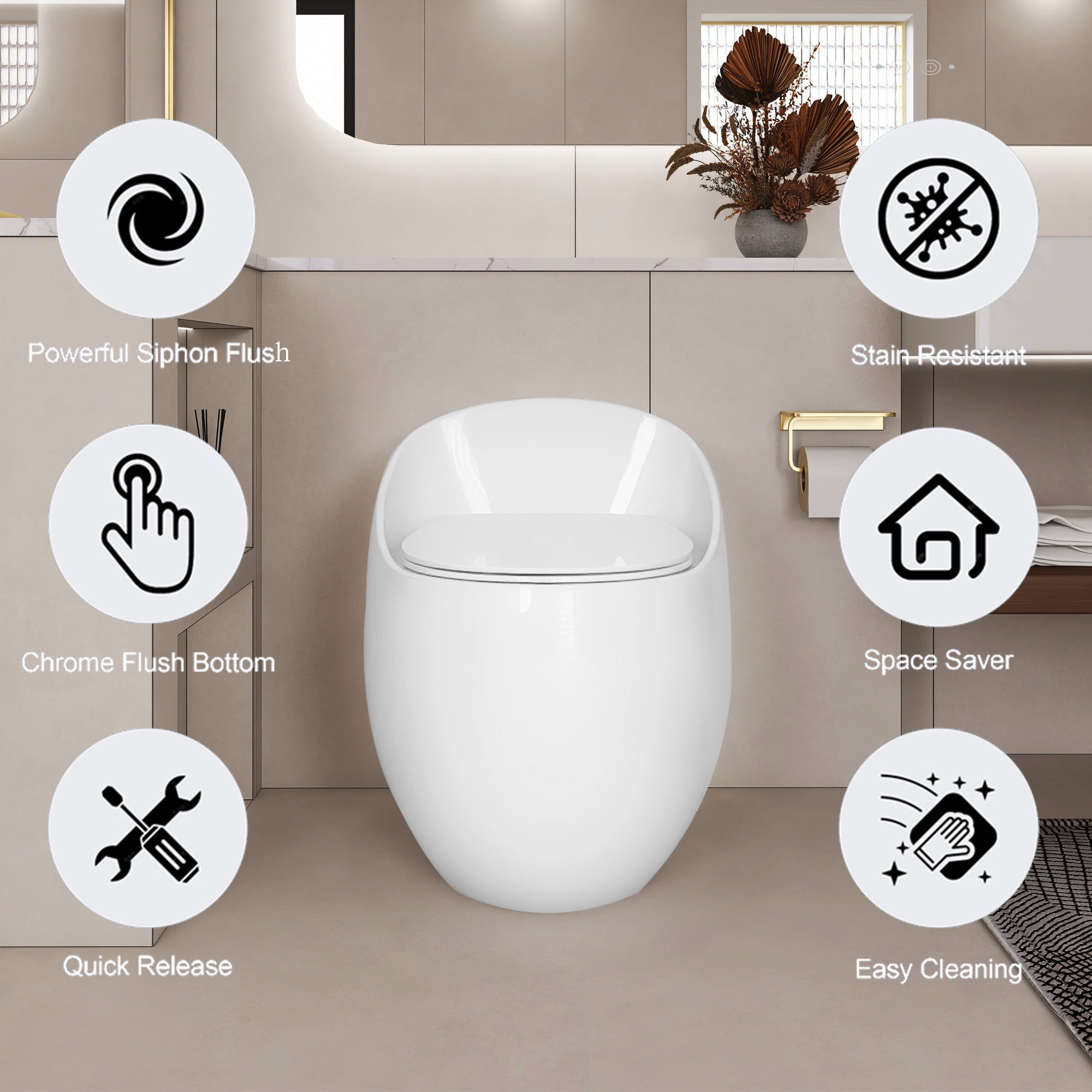 Leumius One-Piece Toilet,1.1/1.28 GPF Powerful Dual Flush Egg Shape Toilet, Button on Tank Top,Comfort Chair Height,White