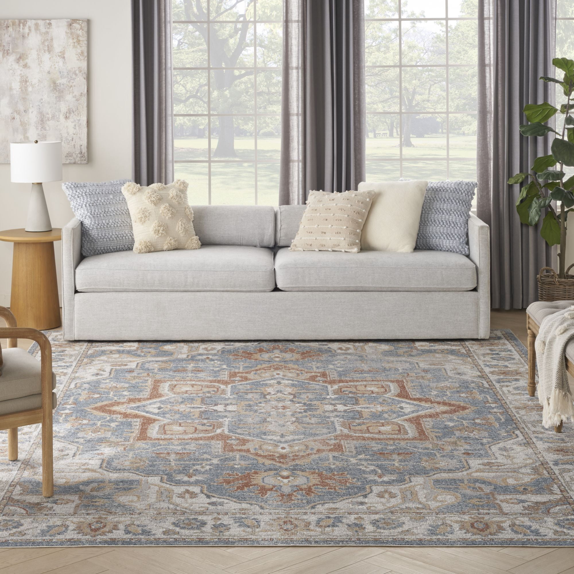 Nourison Astra Machine Washable 7'10" x 10' Denim Multicolor Vintage Indoor Flatweave Rug