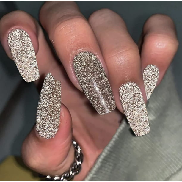Anonym Joke Marco Polo French Tip Press on Nails Long, Shiny Glitter Super Glam Fake Nails Coffin  with Glue, Sparkled False Nails Acrylic Artificial Nails Glue on Nails for  Women/Daily/Party, 24PCS/Set (Holographic Style) - Walmart.com