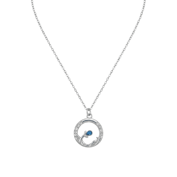 DA VELLARO - Blue Accent Round Pendant Necklace for Women, Elegant Floral Inspired Design, Polished Finish, Fashion Jewelry