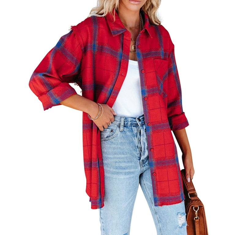 Red and black deals flannel jacket women's
