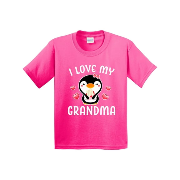 Inktastic I Love My Grandma with Cute Penguin and Hearts Youth T-Shirt