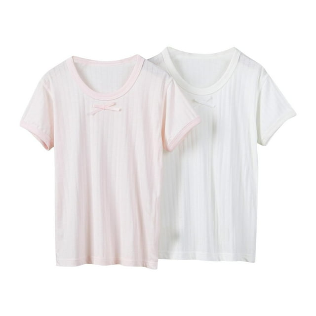 fatyb Lot de 2 T-Shirts d'Été pour Filles T-Shirts de Détente Confortables et Doux T-Shirts Décontractés à Manches Courtes Col Ras du Cou Hauts Fins