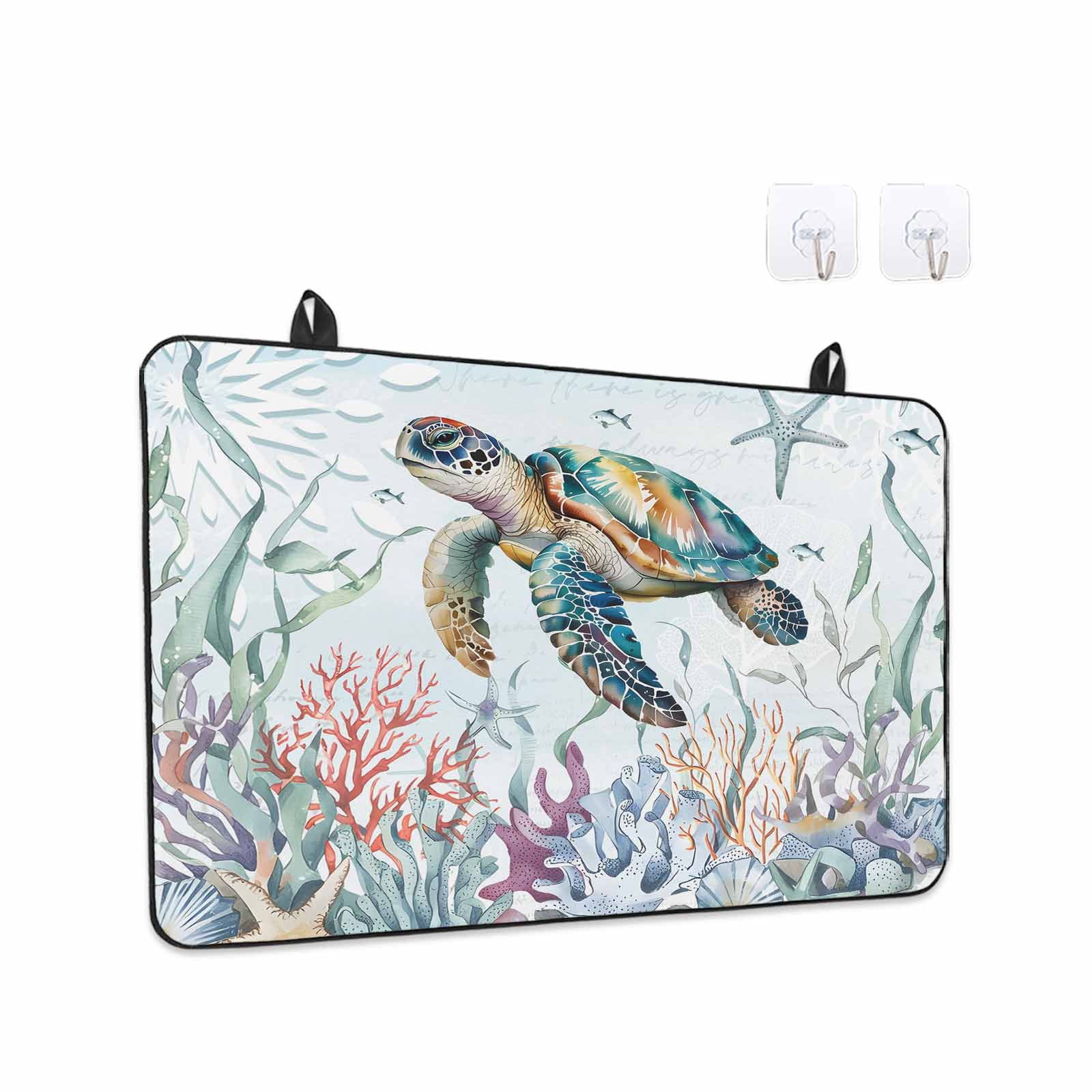 Sea Turtle Coastal Stove Top Cover for Electric Stove, Heat-proof & Non Slip Glass Top Stove Cover Protector, Summer Beach Coral Ocean Seaweed Kitchen Flat Cooktop Rubber Mat 36x21 Inches