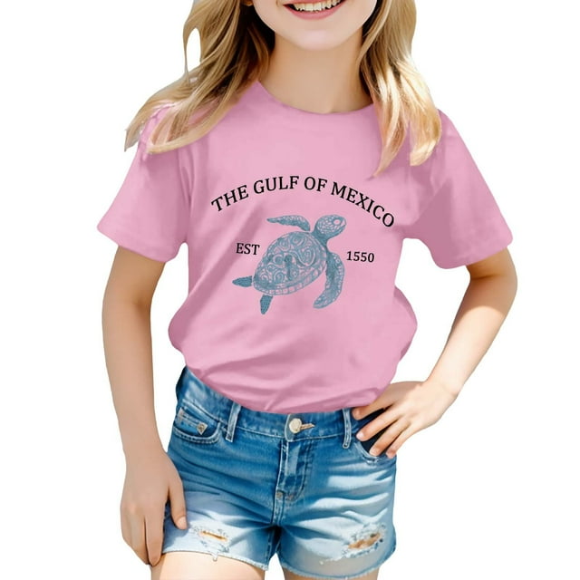 Chandails pour Filles Col Rond Imprimé T-Shirts à Manches Courtes pour Filles Vêtements pour Tout-Petites Fille Été Hauts pour Filles 9-10 Ans Mode Fille