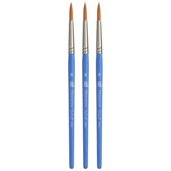Princeton Select Artiste Round Brush, Synthetic Bristles, Short Handle Mixed Media Paintbrush, Jewel Blue, Size 8, Pack of 3