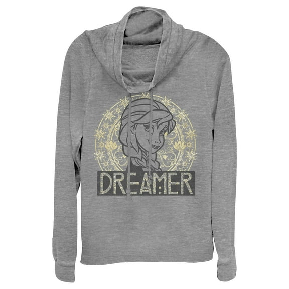 Junior's Frozen Anna Dreamer Portrait Cowl Neck Sweatshirt Gray Heather X Large