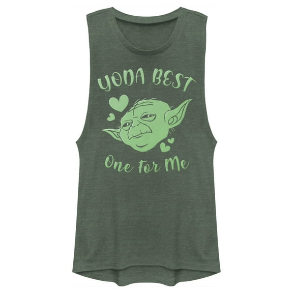 Junior's Star Wars Valentine's Day Yoda Best One for Me  Festival Muscle Graphic Tee Pine Green Heather Small