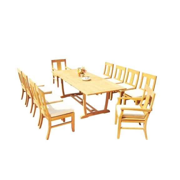 Grade-A Teak Dining Set: 10 Seater 11 Pc: 94 Mas Rectangle Trestle Leg Table And 10 Osborne Chairs (2 Arm & 8 Armless Chairs) WholesaleTeak #51OS1111