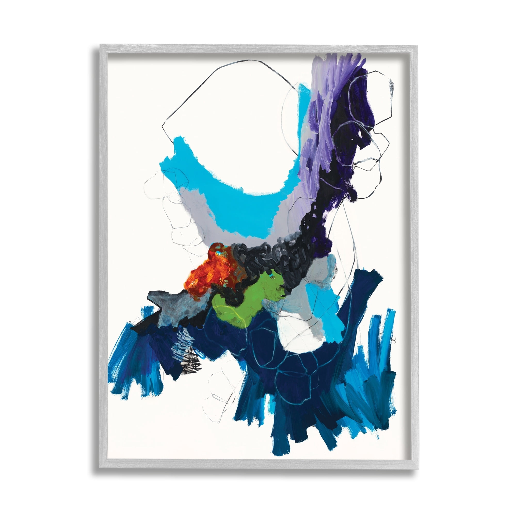 Stupell Industries Modern Pop Abstraction Blue Purple Grey Abstract Painting Black Framed Art Print Wall Art, 11 x 14