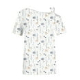 thumbnail image 4 of GceSteap Summer Shirts for Women Off The Shoulder Short Sleeve Asymmetrical Neck Tops Criss Cross Blouses Ethnic Floral Print Clothes 2024 XL, 4 of 5