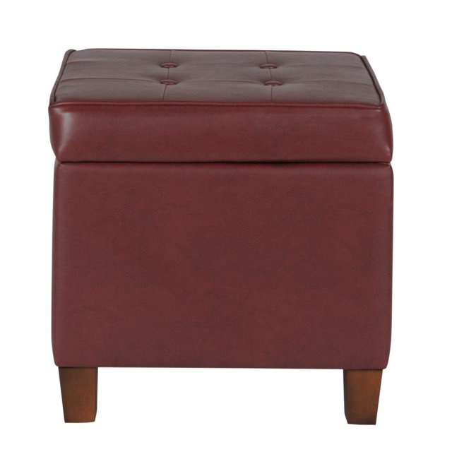 Otomana Benzara de madera con mechones, 46 x 46 x 46 cm, color rojo