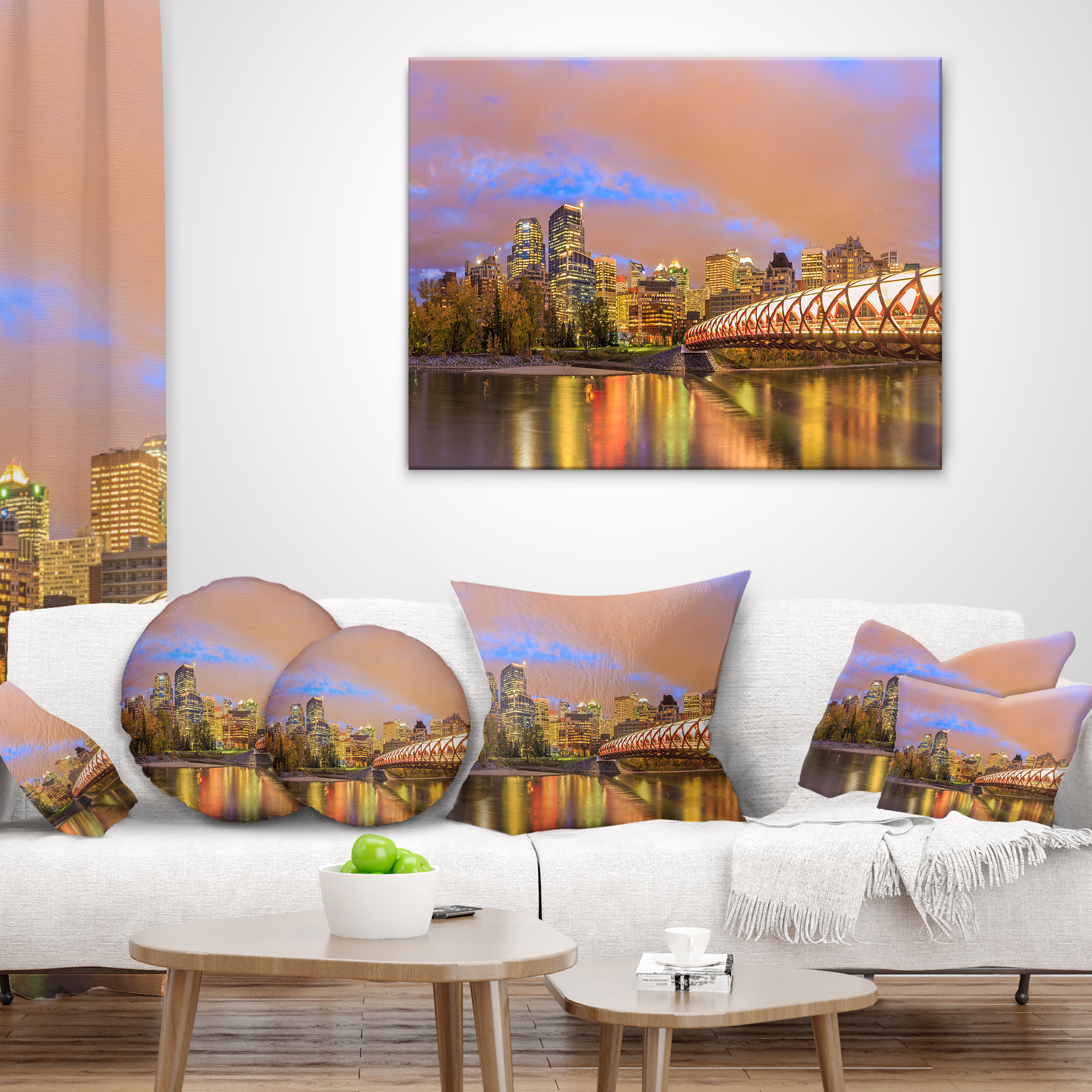 Designart Calgary at Night - Cityscape Photography Throw Pillow - 16x16