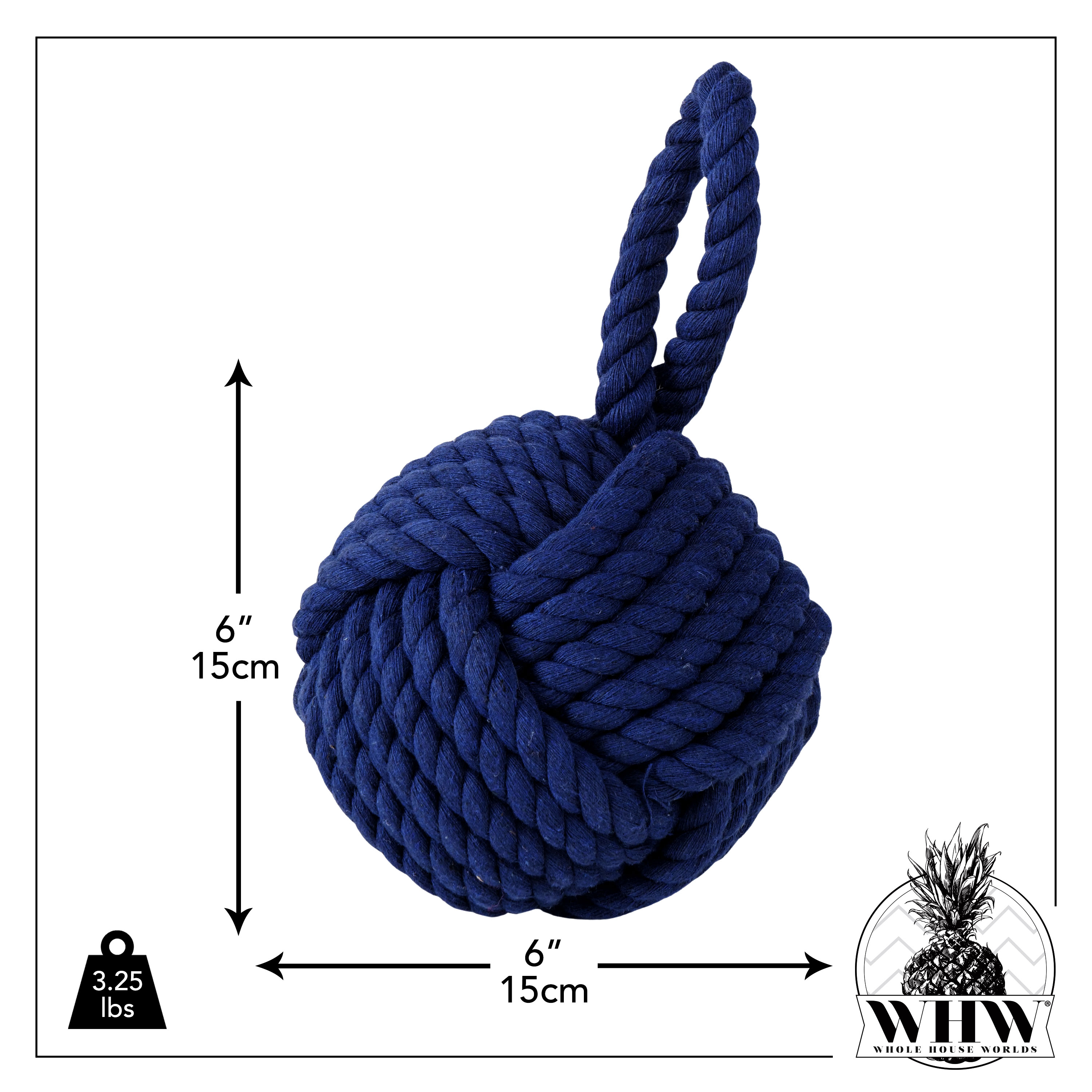 Nautical Rope Knot Door Stop, Royal Blue, Cotton, Handmade, 6 Inches, Weighted