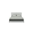 thumbnail image 3 of Modern Platform Bed - Grey Linen Headboard & Faux Leather Footboard - Metal Leg Bed Frame - 74" Wide, 3 of 10