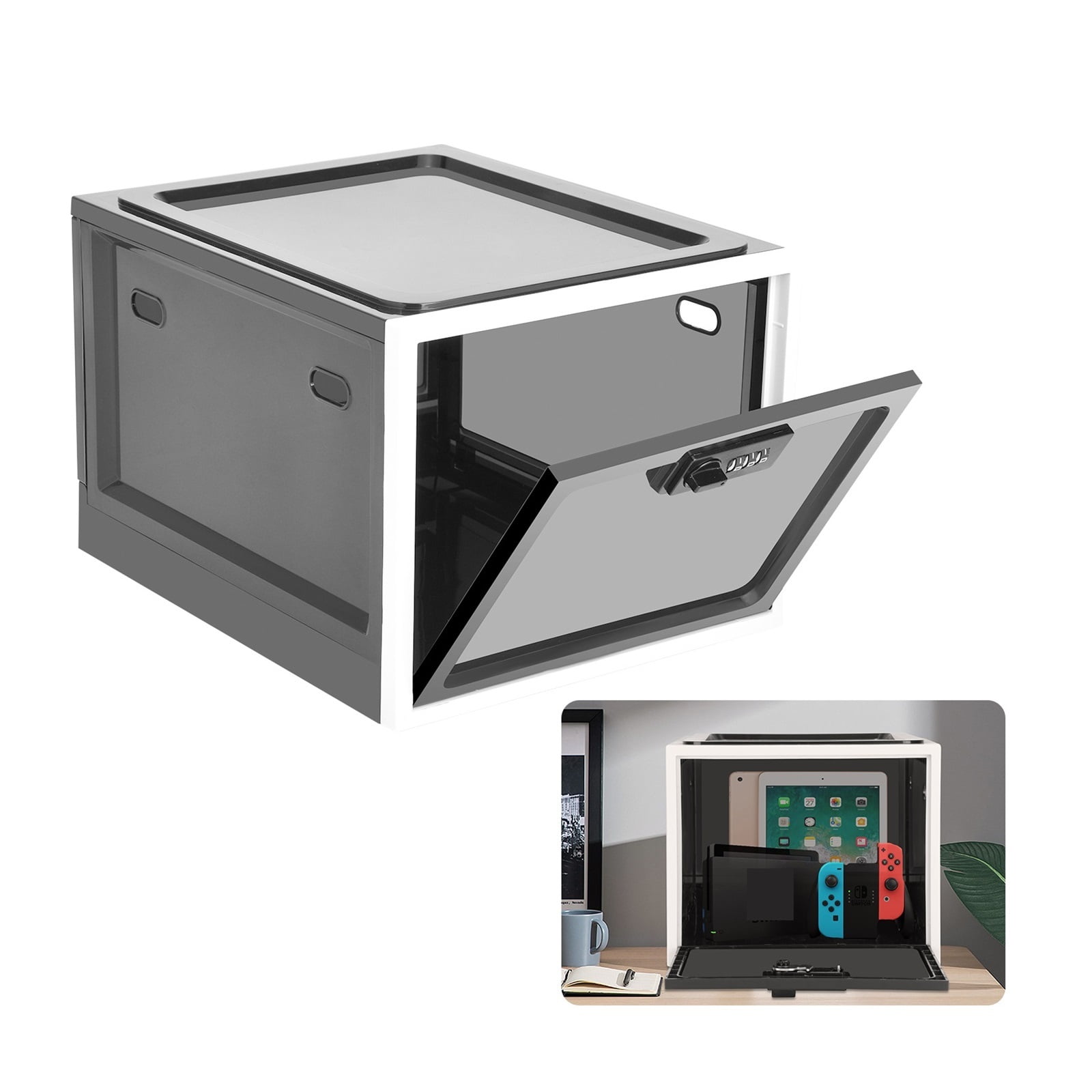 Lockable Box Large Capacity Clear Locking Box For Storage Bin Organizer Box For Fridge Food/Snacks/Phone/Tablet Jail/Home Safety ,Upgraded Security Combination Lock