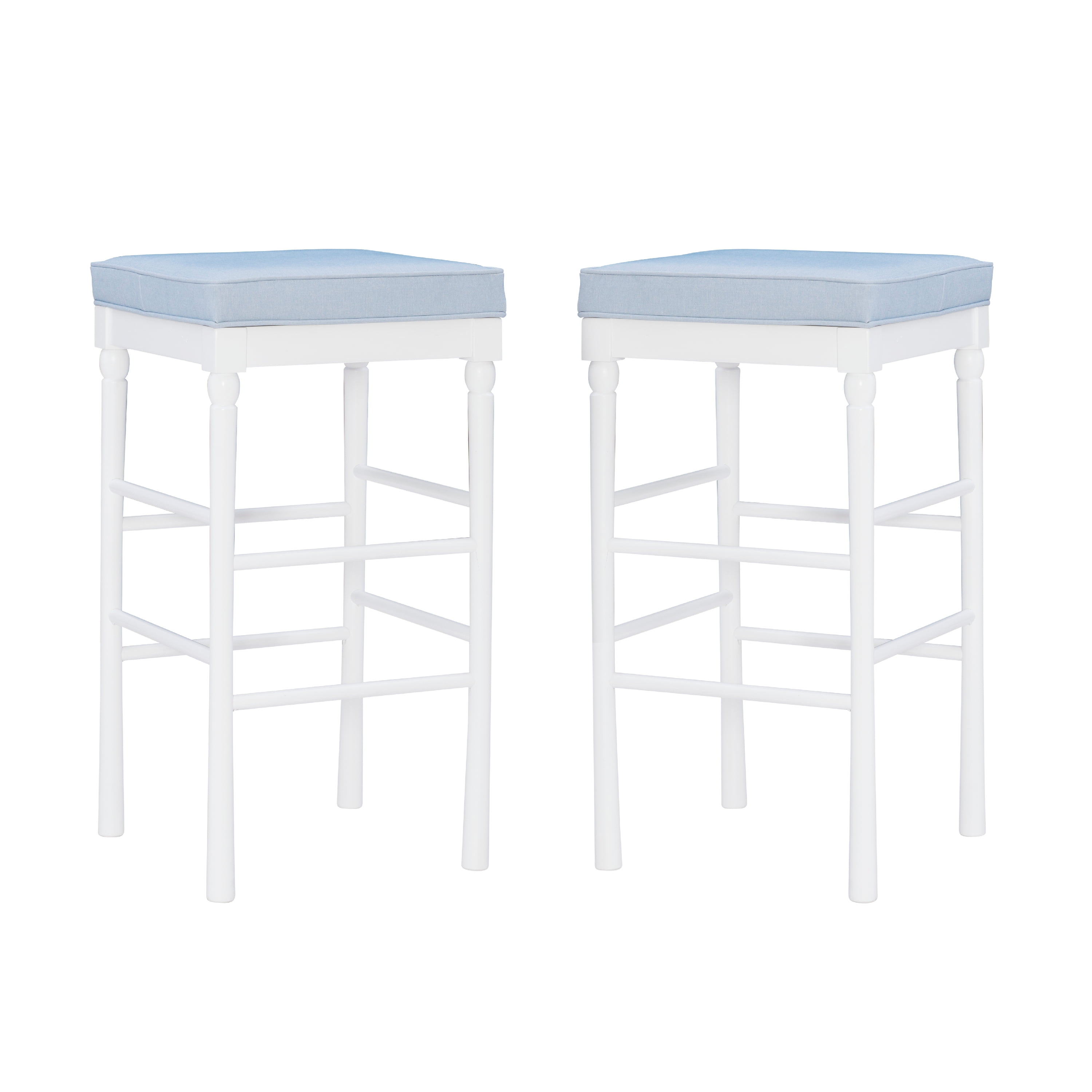 Linon Walser 32" Indoor Backless Wood Bar Stool, Set of 2, Light Blue