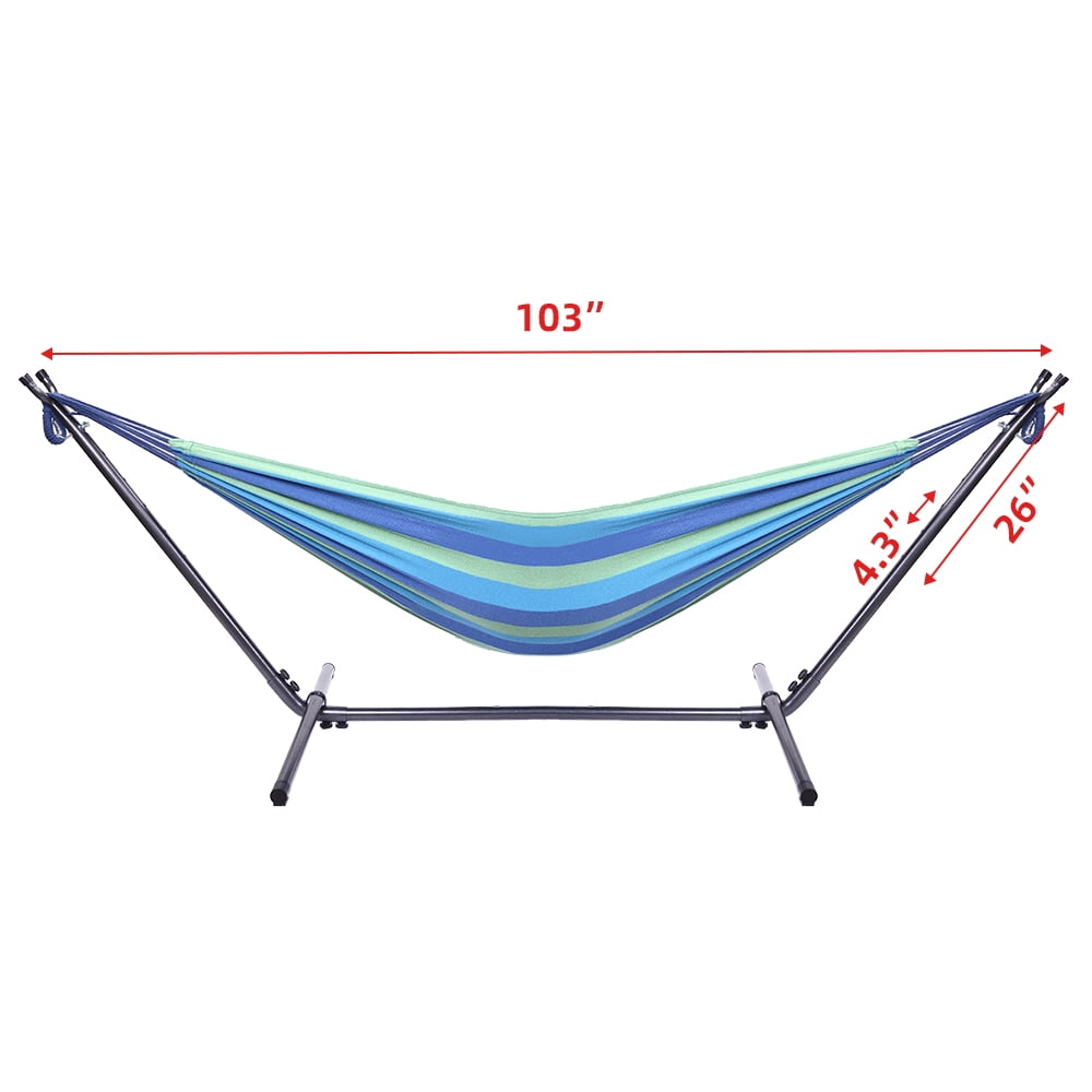 Hammock with Stand, Brazilian Style Hammock Bed with 8.6ft Heavy Duty Steel Stand and Carrying Bag, Portable Double Hammock for Patio Balcony Deck Indoor Outdoor, Max Load 330lbs, Easy Set Up, K2217
