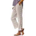 thumbnail image 7 of Gauze Pants for Women Summer Side-Buttoned Closure Joggers Side Slit Pants Resort High Waisted Drawstring Straight Leg Ankle Pants Elastic Waist Trousers With Pockets Capris Pants Palazzo Boho Travel, 7 of 7