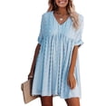 thumbnail image 1 of Vestido corto holgado de verano con mangas cortas y escote en V sexy para mujer, vestido informal con lunares suizos, vestido de talla grande, 1 of 5