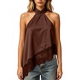 thumbnail image 2 of IUYRTFE Women's Halter Neck Satin Lace Trim Top Sleeveless Elegant Summer Flowy Blouse, 2 of 5