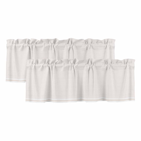 Farmhouse Beige White Striped Valances for Windows, Modern Stripes Light Filtering Kitchen Curtains, Rod Pocket Window Valance Curtains for Living Room Bedroom, 60" W x 18" L, 2 Panels