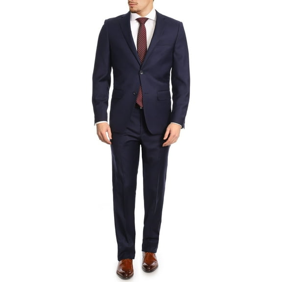 Mens Classic Fit Navy Blue Two Button 100% Wool Suit