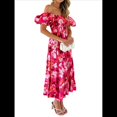 thumbnail image 1 of Vestido Midi Informal de Verano para Mujer, de Corta, Abullonado, con Cuello Cuadrado y Volantes Escalonados Rosa Roja y Rosa L, 1 of 7