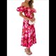 thumbnail image 1 of Vestido Midi Informal de Verano para Mujer, de Corta, Abullonado, con Cuello Cuadrado y Volantes Escalonados Rosa Roja y Rosa M, 1 of 7