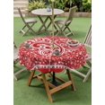 thumbnail image 3 of Outdoor Tablecloth with Umbrella Hole and Zipper, Valentine's Day Round Table Cloth 54 Inch Waterproof Tablecloth, Red Love Retro Country Abstract Art Picnic Table Cover for Patio Camping, 3 of 7