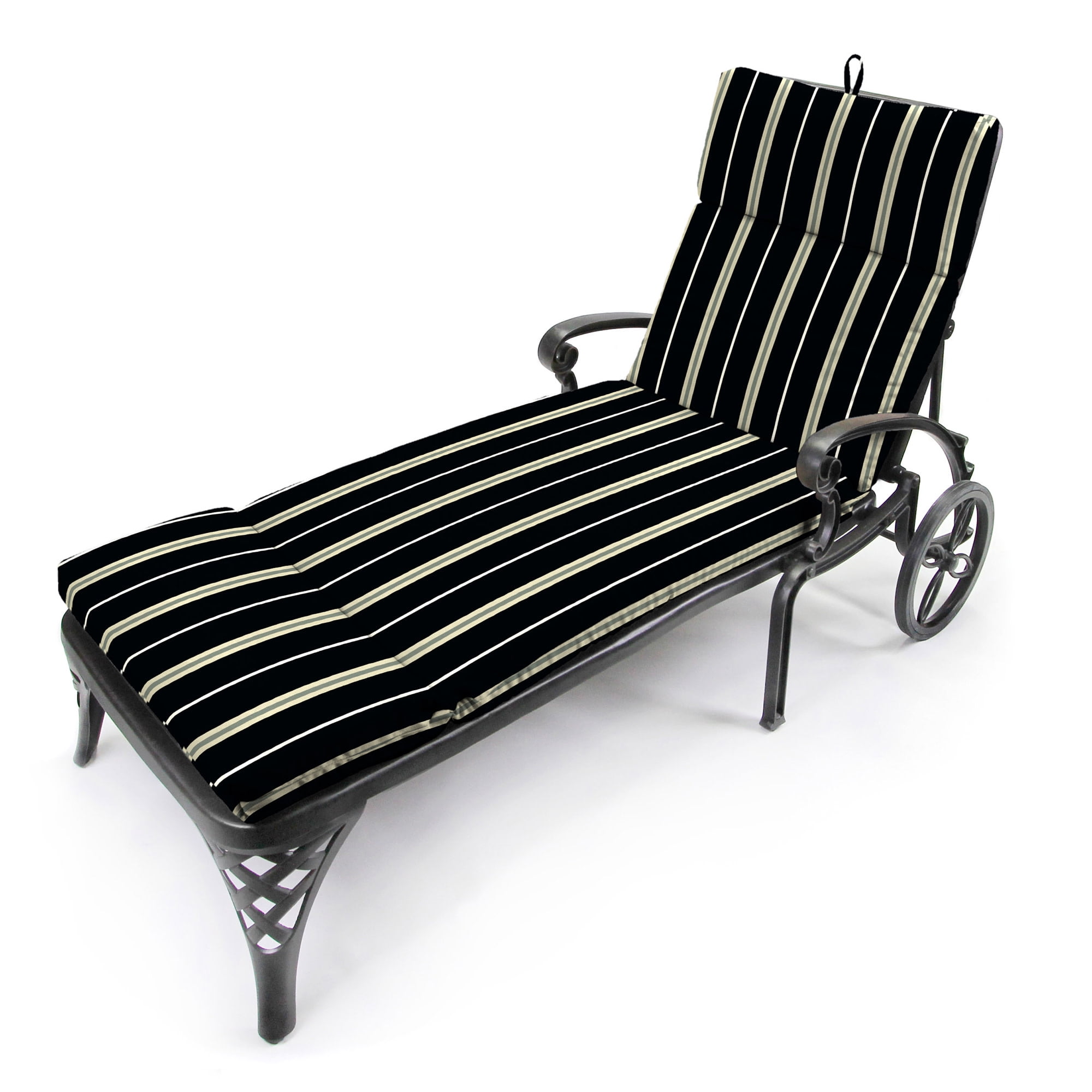 Jordan Manufacturing 72" x 22" Platt Ink Black Stripe Rectangular Outdoor Chaise Lounge Cushion with Ties and Hanger Loop