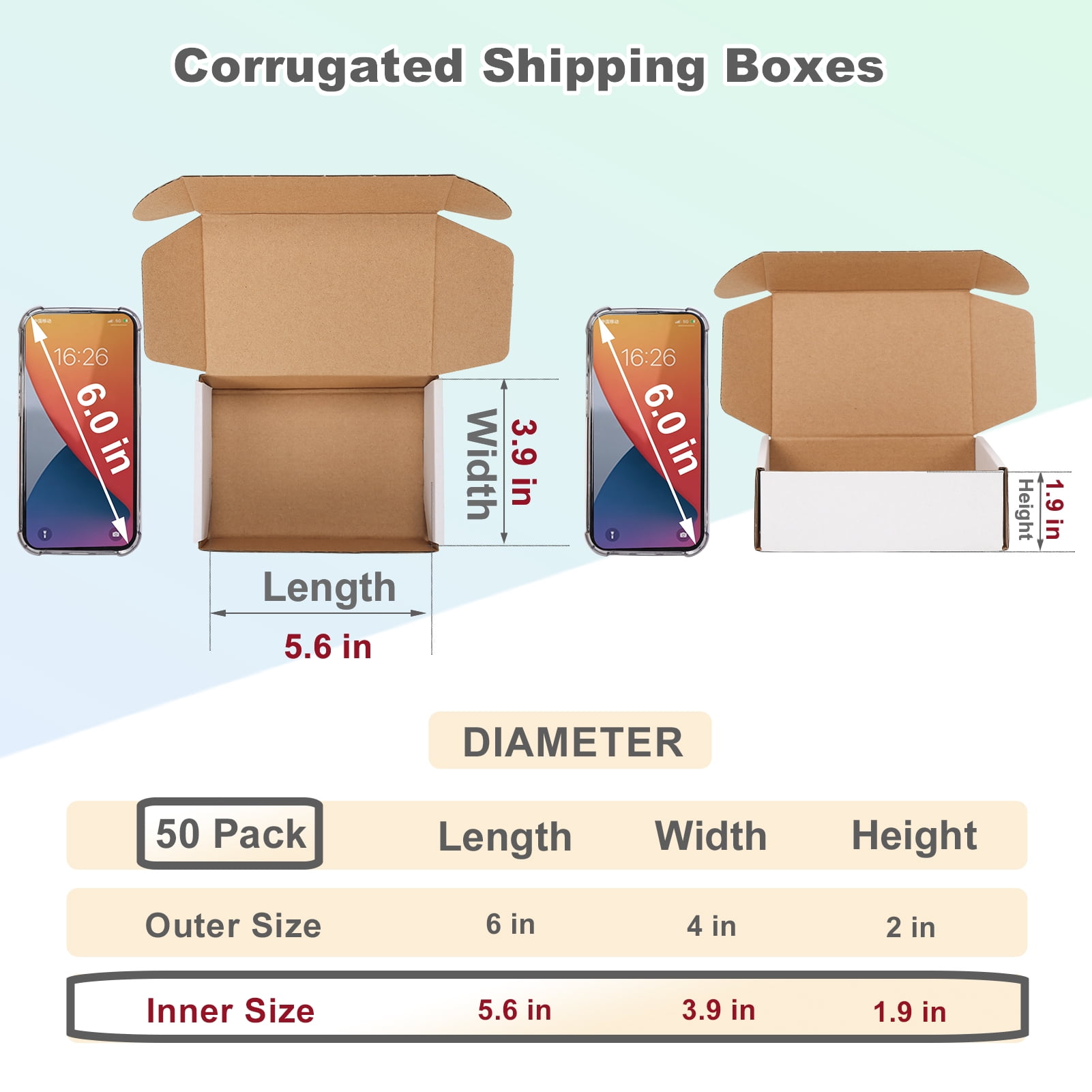 (50 pack)6x4x2 Shipping Boxes, Small Tuck-Top Corrugated Box, Mailer Box, white