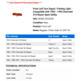 thumbnail image 2 of Front Left Turn Signal / Parking Light - Compatible with 1983 - 1994 Chevy S10 Blazer Sport Utility 1984 1985 1986 1987 1988 1989 1990 1991 1992 1993, 2 of 2