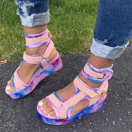 

2021 Fashion Sandals for Women Wedge Ankle Buckle Sandals Summer Beach Sandals Open Toe Platform Sandals