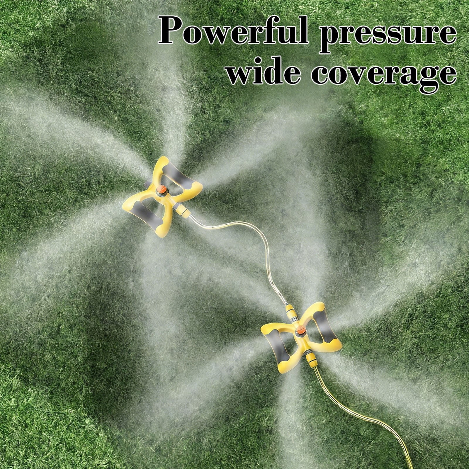 Djiypn Sprinkler for Yard, Rotating Water Garden Sprinkler for Large Area Coverage, Lawn and Yard Sprinklers, Yellow