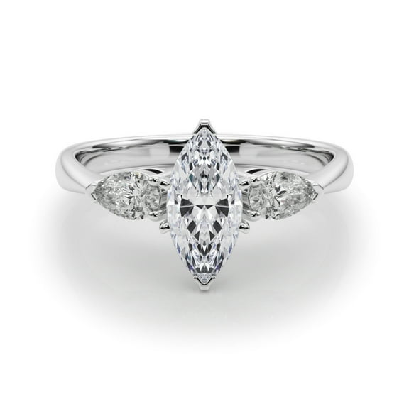 Alor Jewel 14K White Gold Over Rings - 1.6 Ct Marquise Cut Lab Created Diamond Engagement Rings - Prong Set Three Stone Design - Elegant Ring for Women's - Perfect Proposal Ring for Women's