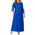 thumbnail image 4 of Sakmal Long Dresses for Women A Line Plus Size Blue Formal Dress Lace Long Sleeve Crew Neck Dresses, 4 of 5