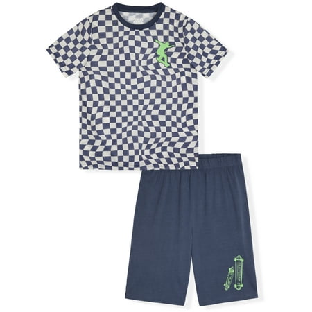 Sleep On It Boys 2-Piece Short-Sleeve Jersey Pajama Shorts Set - Skate , 12-14