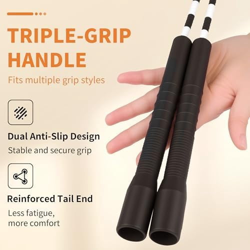 YUEDONG Soft Beaded Jump Rope - World Champion Luke Boon Recommended, Adjustable Tangle-Free, Pain-Free TPU Beads & Anti-Slip Long Handles, Fitness Workout for Adults Kids with Carry Bag