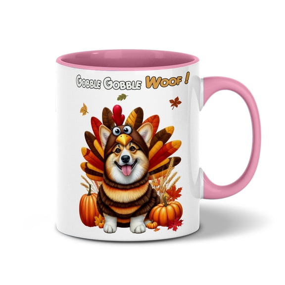 Happy Thanksgiving Corgi Turkey Costume Pumpkins Autumn Leaves 11oz Accent Two-tone Mug Welsh Corgi Dog Lover Gifts Idea Coffee Tea Cup - 130144