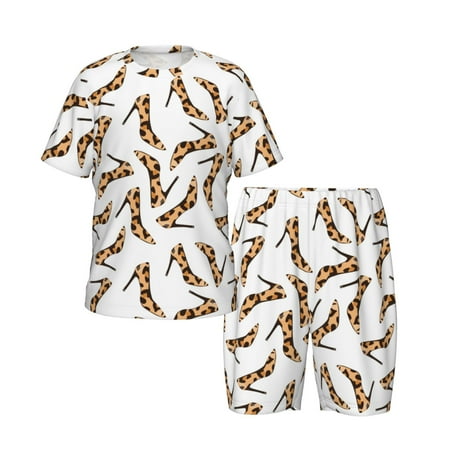 Toddler Boys Girls Pajamas - Leopard print shoes funny fashion Soft Comfort Kids Pajamas Short Sleeve Sleepwear Pjs Set