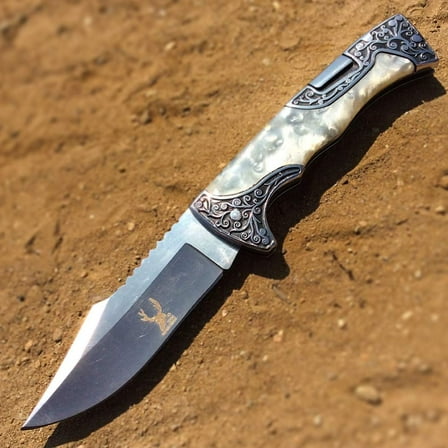 9" Lockback White Handle Hunting Folding Pockt Knife 3CR13 Steel Engraved