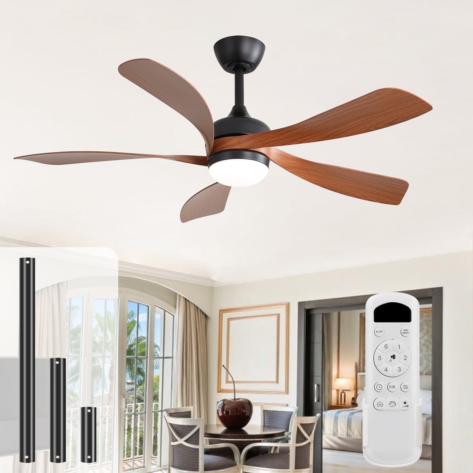 Sofucor 52 Inch Black Ceiling Fan with LED Light and Remote