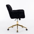 thumbnail image 3 of Artificial Rabbit Hair Home Office Chair with Wheels & Golden Metal Base, Height Adjustable Swivel Vanity Chair, Black, 3 of 7