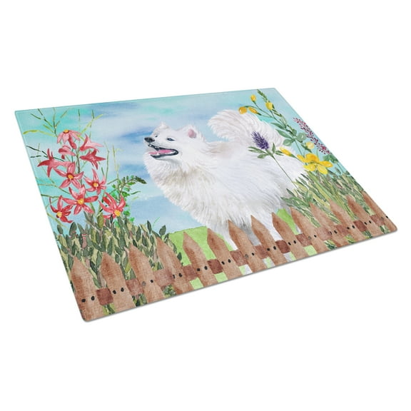 Caroline's Treasures Samoyed Spring Glass Cutting Board Large
