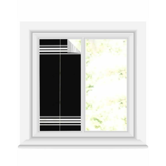 Window Privacy Film, Black Stripes UV Sun Blocking Window Tint Film Heat Control One Way Blackout Window Film, Farmhouse Modern White Vertical Lines Non Adhesive Static Cling Sticker 17.7x39.3 In
