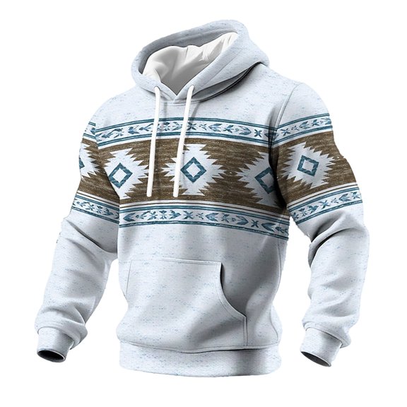 HXWCHs Western Style Hooded Sweatshirt for Men Featuring Front Pocket Long Sleeve Casual Pullover S Light Blue