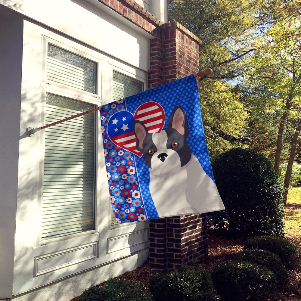 Black and White French Bulldog USA American Flag Canvas House Size